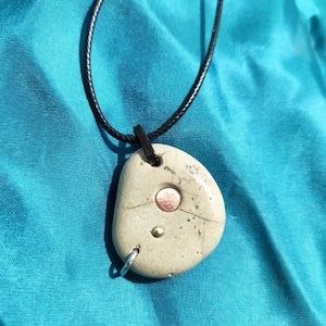 Necklace with stone pendant with copper, steel and iron details, 6th anniversary gift, 37th anniversary gift