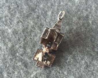 Vintage Sterling Silver 925 Charm Pendant. Opening Church to Reveal Enamelled Couple at the Altar. Wedding Day.