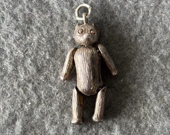 Vintage Sterling Silber 925 Charm Anhänger. Gelenkte/mechanische Teddybär. Arme & Beine bewegen sich!