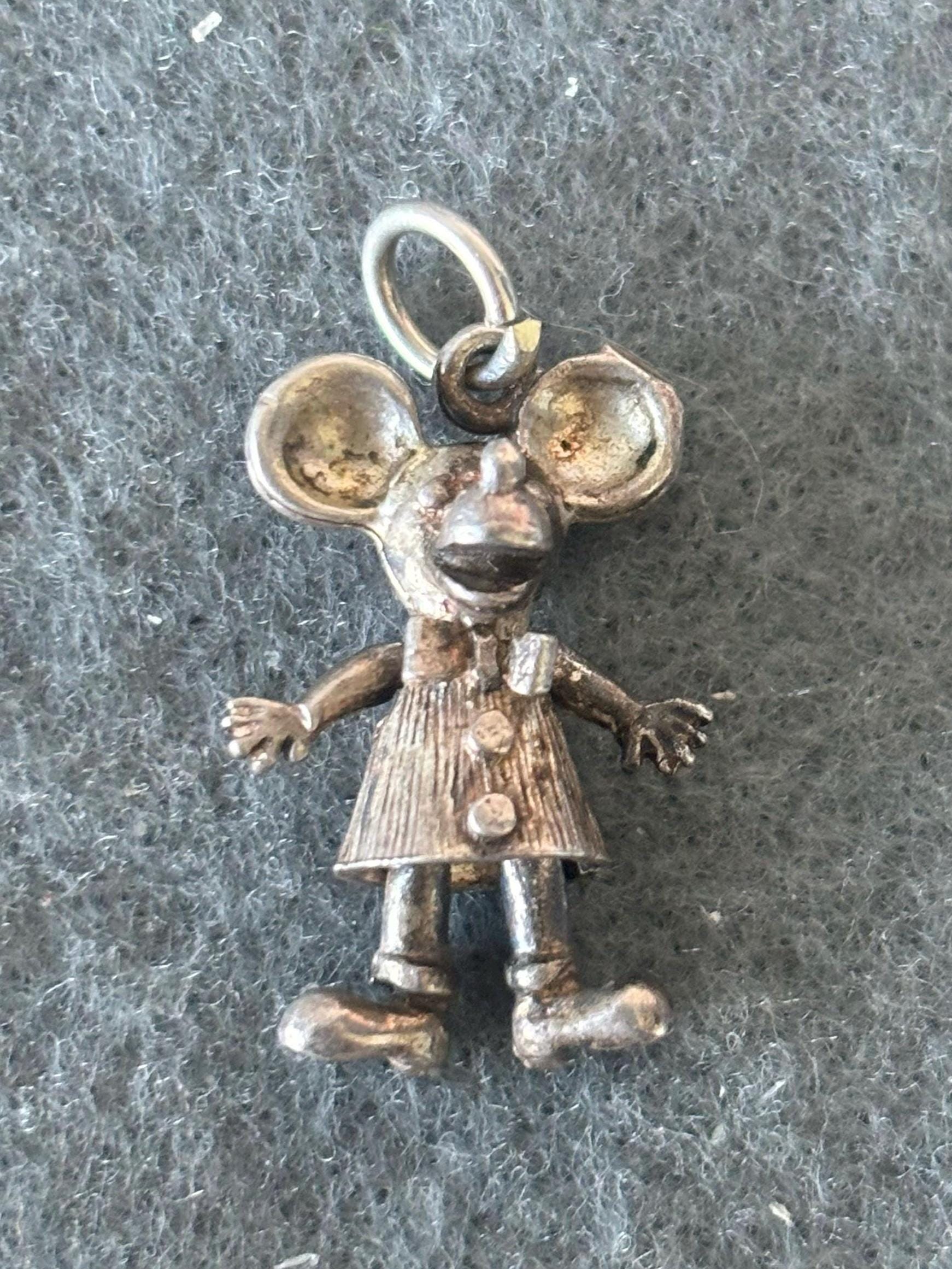 Pendentif Breloque Souris Miniature En Argent Massif 925 - Ancien, Vintage - Occasion