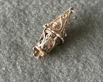Vintage Sterling Silver 925 Charm Pendant. Stunning Ornate Lantern with Crystal. Coach Lamp.