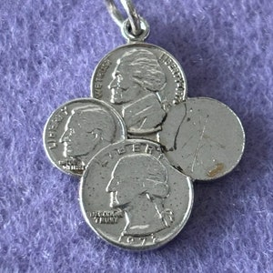 Vintage Sterling Silver 925 Charm Pendant. American Coins. Dollar Nickel Dime. Sterling Marked.