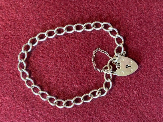 Vintage Sterling Silver Charm Bracelet with Heart… - image 1