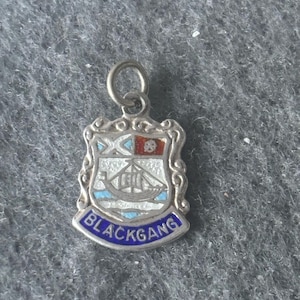 Vintage Sterling Silver 925 Charm Pendant. Enamelled Travel Shield. Blackgang, Isle of Wight UK