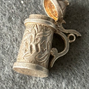 Vintage Sterling Silver 925 Charm Pendant. Opening Beer/Bier Tankard/Stein with Detailing. Tankard Opens.