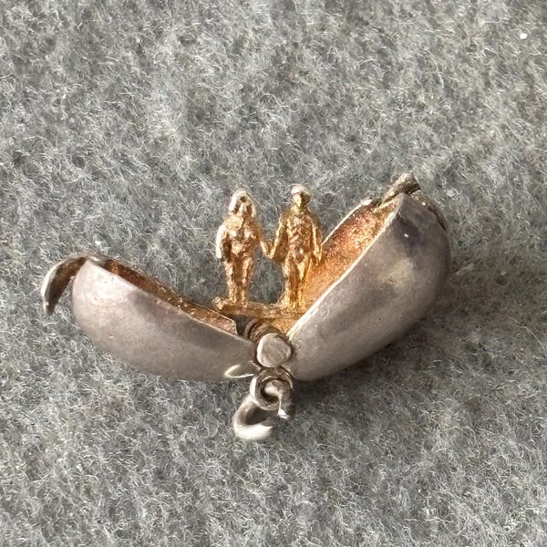 Vintage Sterling Silver 925 Opening Apple Charm Pendant: Adam & Eve, Genesis