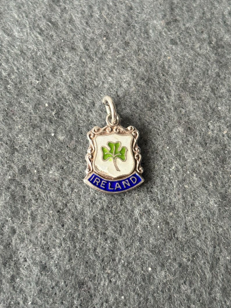 Vintage Sterling Silver 925 Enamelled Travel Shield Charm Pendant