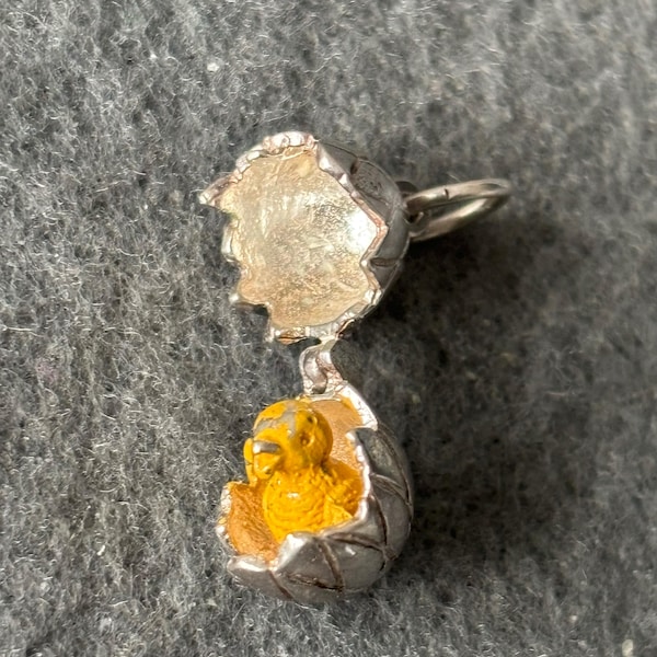 CHIM Vintage Sterling Silver 925  Easter Egg Charm, Enamel Chick Pendant