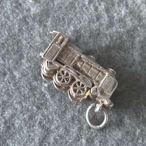 Vintage Sterling Silver 925 Charm Pendant. Opening Steam Engine Train Locomotive.  Opens to reveal BON VOYAGE message.