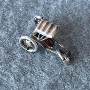 Vintage Sterling Silver 925 Charm Pendant. Oriental Rickshaw Cart.