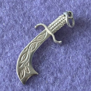 Vintage Sterling Silver 925 Charm Pendant. Arabic Sword, Etched Sword, Scimitar.