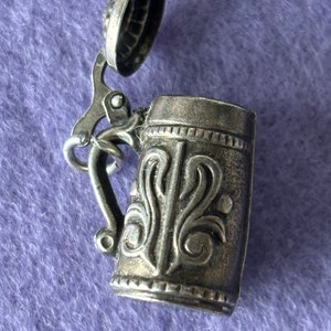 Vintage Sterling Silver 925 Charm Pendant. Opening Beer Tankard/Stein with Detailing. Tankard Opens.
