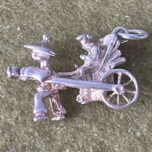 Vintage Sterling Silver 925 Charm Pendant. Oriental Rickshaw Man and Cart.