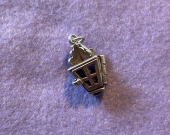 Vintage Sterling Silver 925 Charm Pendant. Opening Lantern. Coach Lamp.
