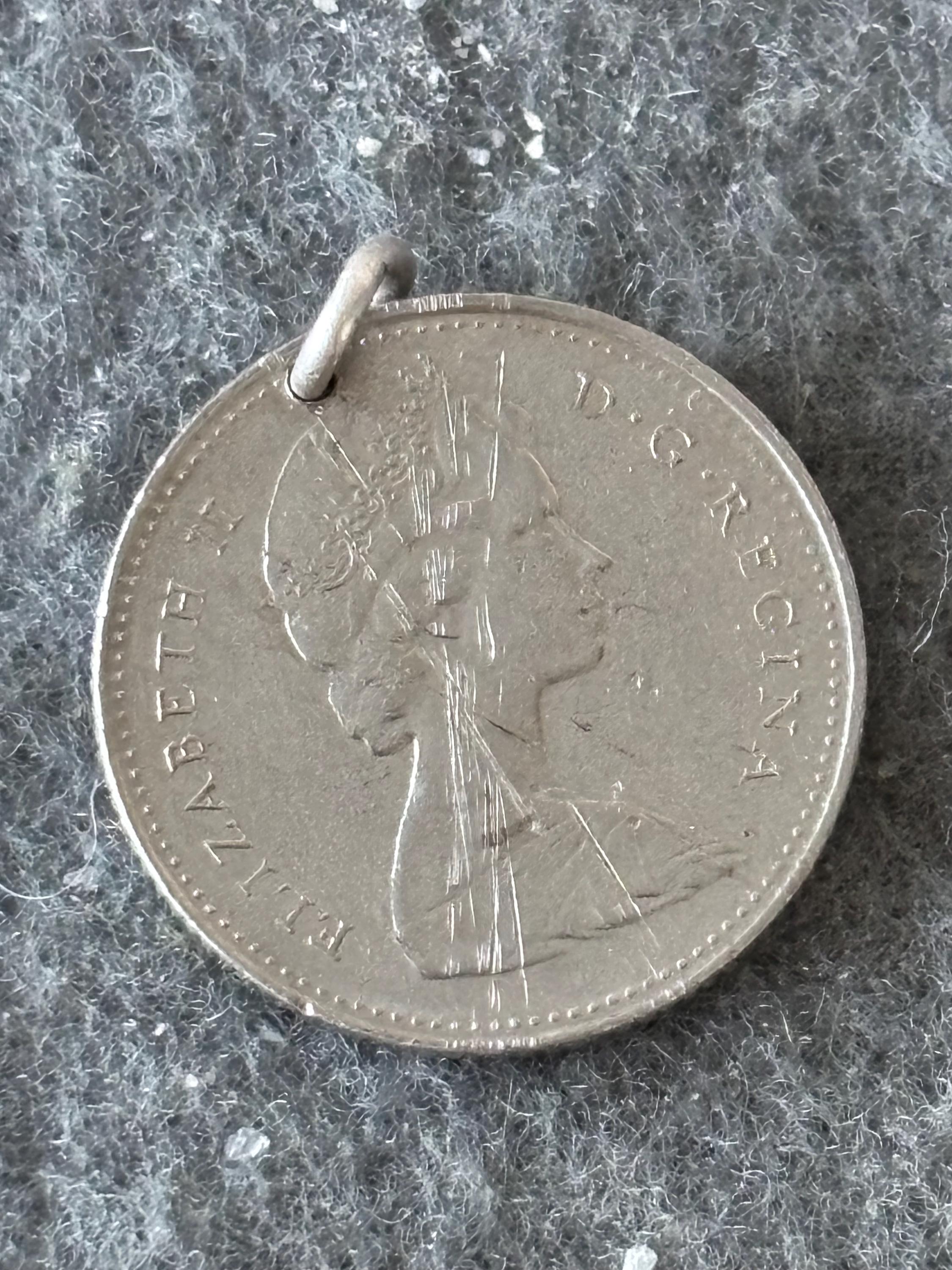 Vintage Nickel Charm Pendant. 1978 Canada Dime 10c Coin. Bluenose