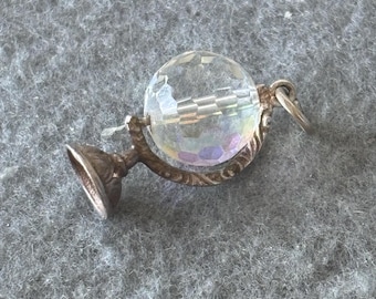 Vintage Sterling Silver 925 Charm Pendant. Stunning Rotating Articulated / Mechanical Crystal Globe.