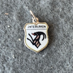 Vintage Silver 800 Charm Pendant. Enamelled Travel Shield. Interlaken, Switzerland.