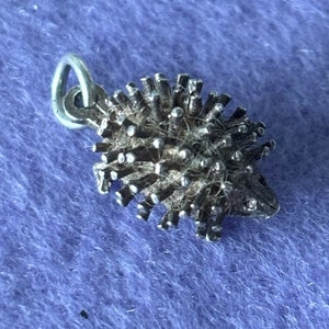 May include: A silver charm in the shape of a hedgehog. The charm has a detailed design with a spiky back and a small face.