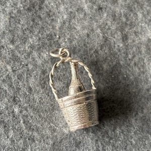 Vintage Sterling Silver 925 Charm Pendant. Champagne in Ice Bucket Cooler