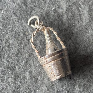 Vintage Sterling Silver 925 Charm Pendant. Champagne in Ice Bucket Cooler