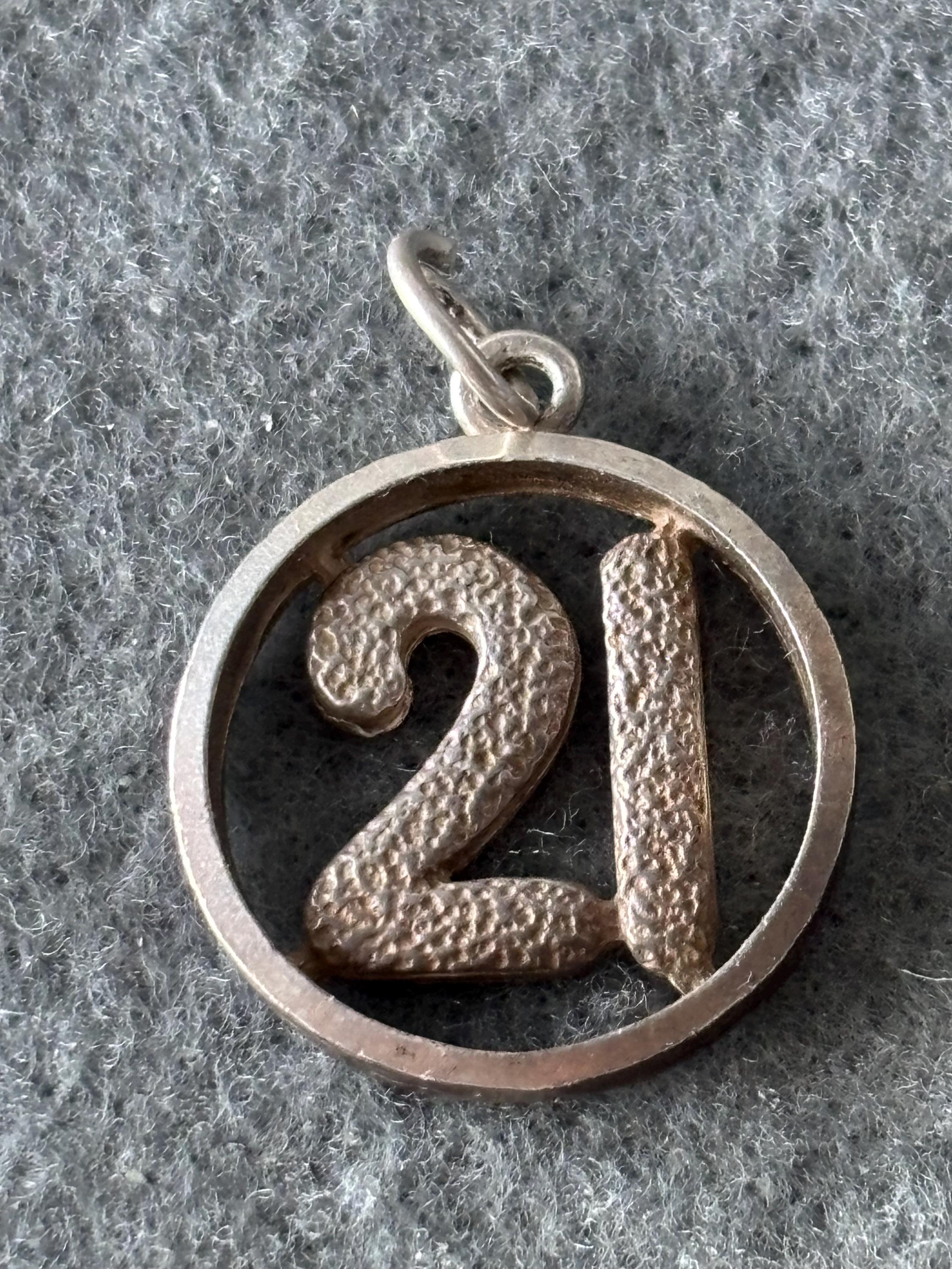 Vintage Sterling Silver 925 Charm Pendant. 21 Medal 21st Birthday