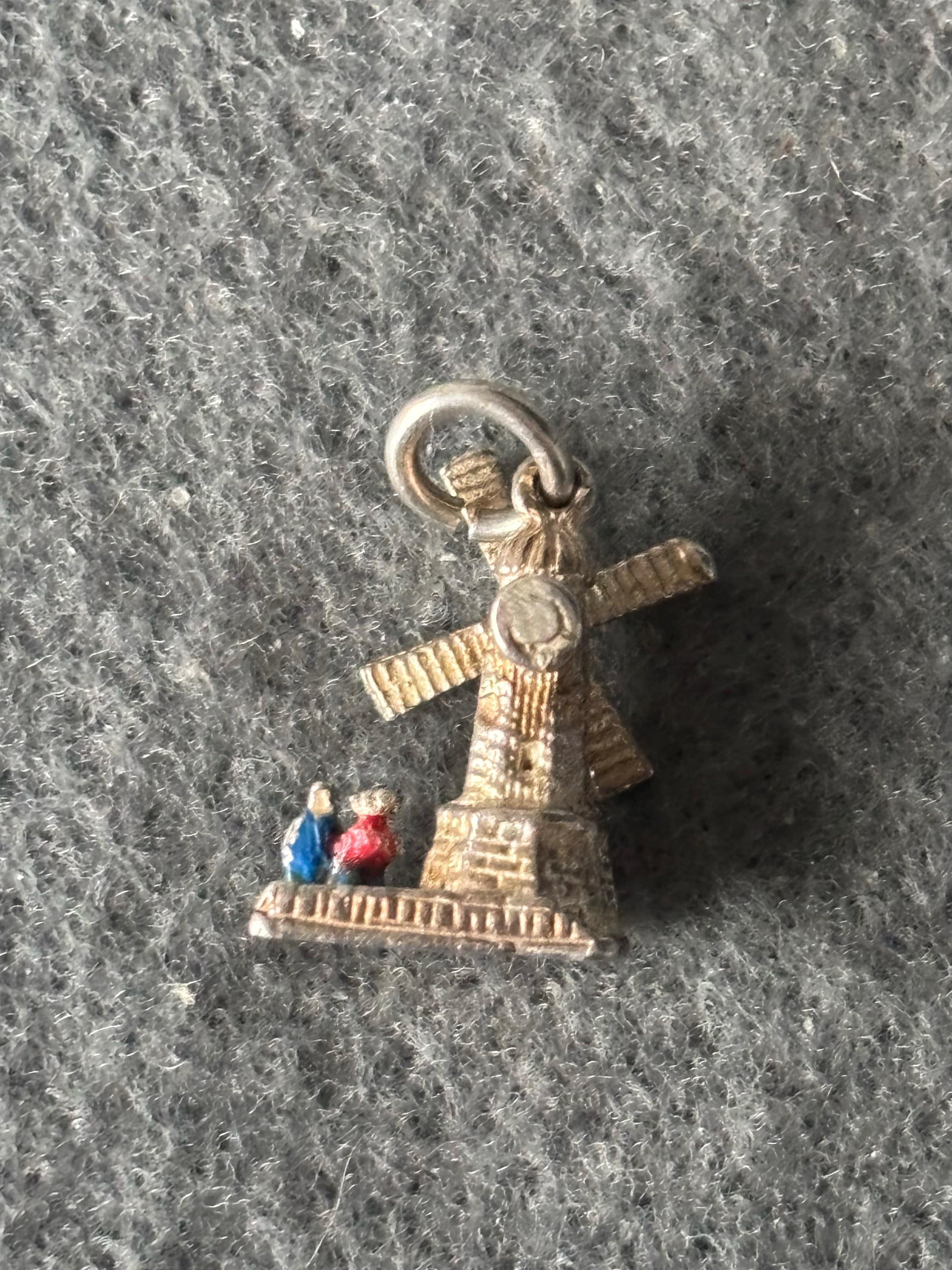Charme Moulin à Vent Hollandais En Argent Sterling 925 - Vintage - Poids 0,9g