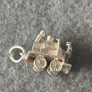 Vintage Sterling Silver 925 Charm Pendant. Steam Engine Train Locomotive with Driver / Conductor.