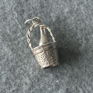 Vintage Sterling Silver 925 Charm Pendant. Champagne in Ice Bucket Cooler