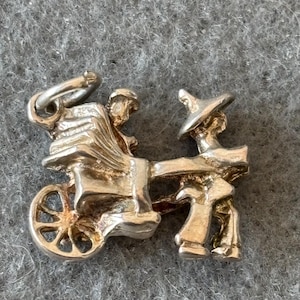 Vintage Sterling Silver 925 Charm Pendant. Oriental Rickshaw Man and Cart.
