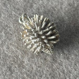 May include: A silver-colored hedgehog charm with a textured, spiky design. The charm has a small loop at the top for attaching to a necklace or bracelet. The hedgehog's face is detailed with small eyes and a snout.