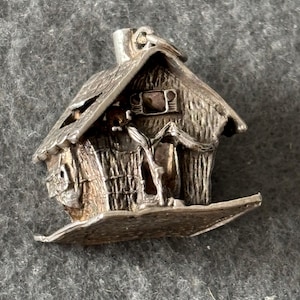 Vintage Sterling Silver 925 Charm Pendant. Haunted Spooky Abandoned House.