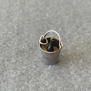 Vintage Sterling Silver 925 Charm Pendant. Painted Champagne bottle in Ice Bucket Cooler