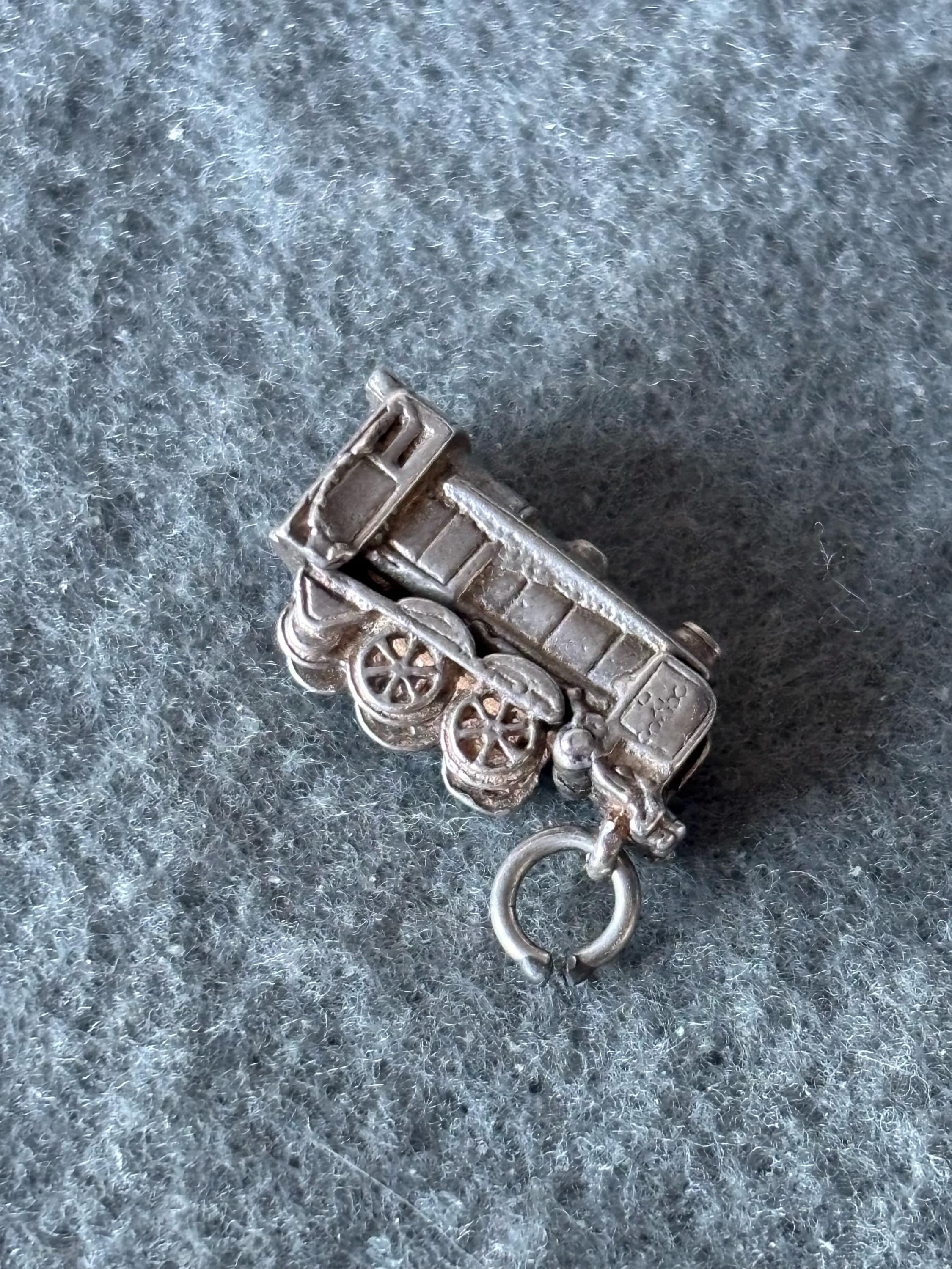 Vintage Sterling Silver 925 Charm Pendant. Opening Steam Engine Train Locomotive.  Opens to reveal BON VOYAGE message.