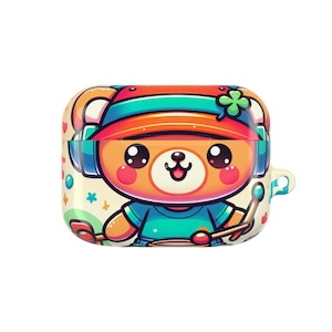 Cute Music Bear AirPod Cases, Cartoon Earbud Cover, Gift for Music Lovers, Kawaii Tech Accessories, Fun Bear Design
