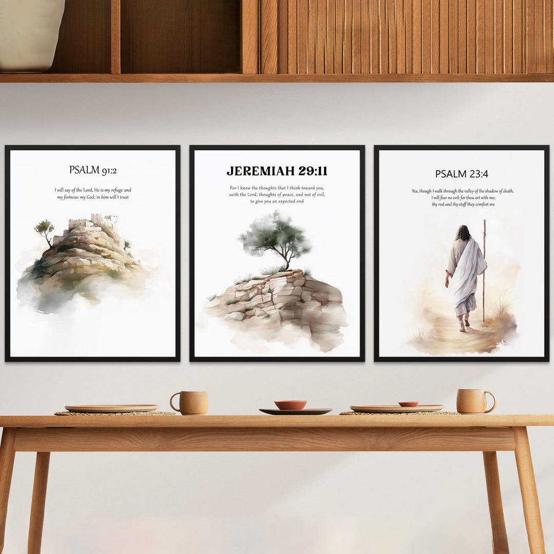 Set of 3 Bible Verse Prints, Christian Wall Art, Psalm 91 2, Jeremiah ...