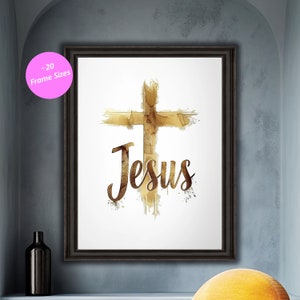 Jesus Cross Printable Art, Christian Wall Art, Faith Home Decor, Religious Digital Download, Inspirational Scripture Print,