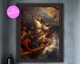 Jesus Calming The Storm digitale kunst, op geloof gebaseerd muurdecor, inspirerende christelijke kunstwerken, digitale download