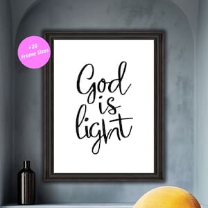 Arte mural cristiano con frase &quot;Dios es luz&quot; para sala de estar y comedor, arte de fe, póster tipográfico con frase motivacional, decoración del hogar.