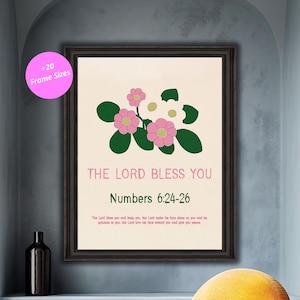 Numbers 6:24-26 Bible Verse Print, Inspirational Christian Wall Art, The Lord Bless You, Floral Design, Printable Religious Decor
