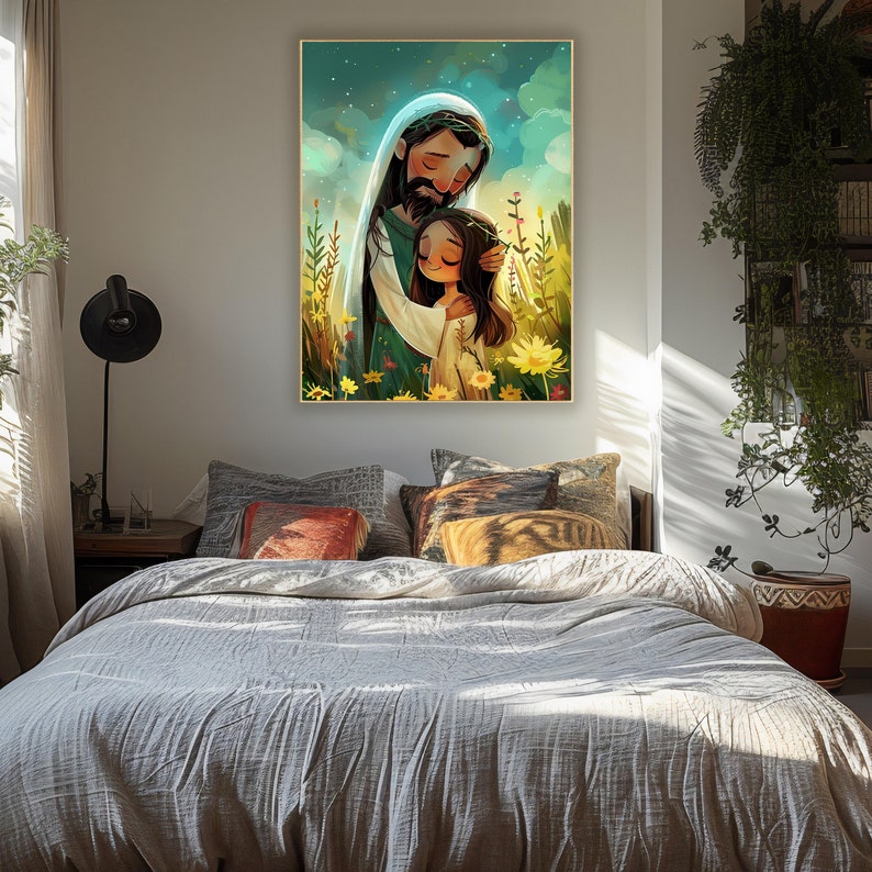 Inspirational Christian Art Print, Jesus Hugging Child, Religious Wall ...