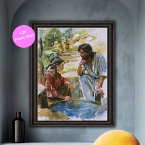 Jesus & the Samaritan Woman Digital Art Print, Biblical Scene Wall Decor, Christian Illustration