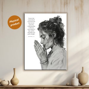 Proverbios 3:5 Confía en el Señor con todo tu corazón Escritura Arte de la pared Versículo bíblico Arte de la pared Vintage Christian Wall Art Decoración de la pared imprimible