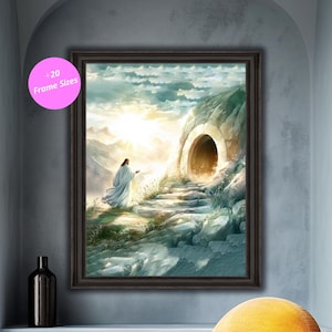 Oeuvre d&#39;art de la résurrection de Jésus, impression du dimanche de Pâques, art de Jésus, Pâques, calvaire de la résurrection, il est vivant, Christ, impression de la Bible, il est ressuscité