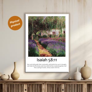 Christian Wall Art, Matte Canvas Print, Isaiah 58:11 Scripture Quote, Bible Verse Decor, Floral Landscape Art, Christian Quote Art,