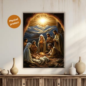 Pintura cristiana sobre el nacimiento de Jesús, belén navideño, estrella de Belén, decoración de la Sagrada Familia, hogar religioso festivo, impresión artística en lienzo