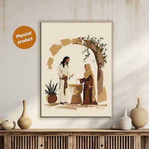 Biblical Scene Wall Art Bible Inspired Wall Decor Woman Samaritan Painting For Religious Home Decoration Jesus and Samaritan Wall Art
