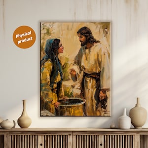 Jesus and Samaritan Woman Wall Art Jesus Samaritan Wall Decor Spiritual Decor Gift for Baptism Her Him Samaritan Home Decor