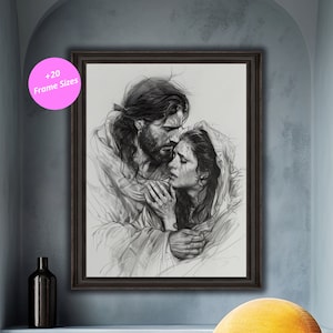 Jesus Heals Woman Art Print - Emotional Christian Wall Decor, Inspirational Digital Download