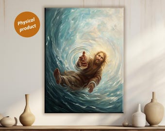 Jesus rettet Petrus Leinwanddruck: Hand Gottes, christliche Wandkunst, Bibel-Versmalerei