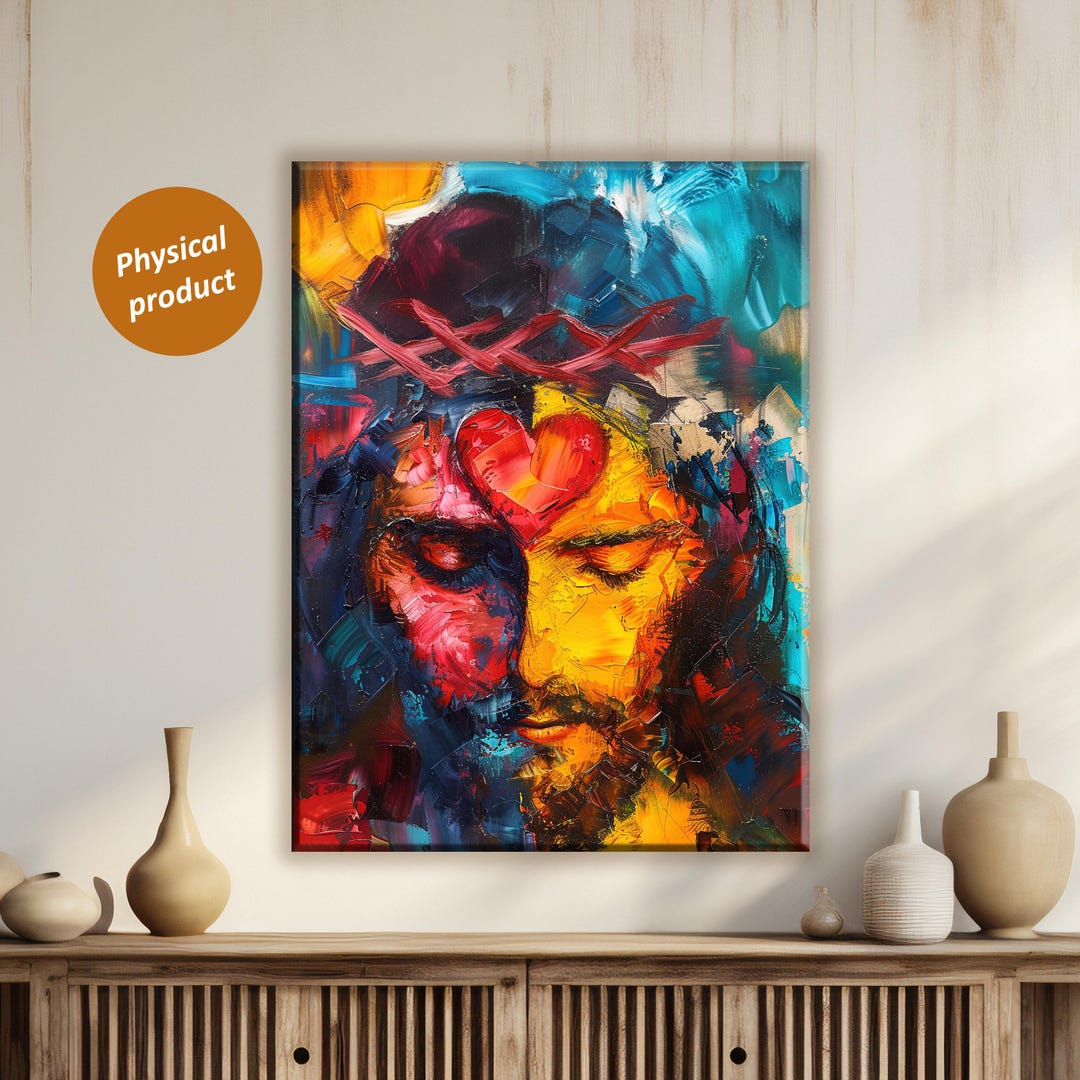 Abstract Jesus Painting: Colorful Christian Canvas Wall Art - Etsy